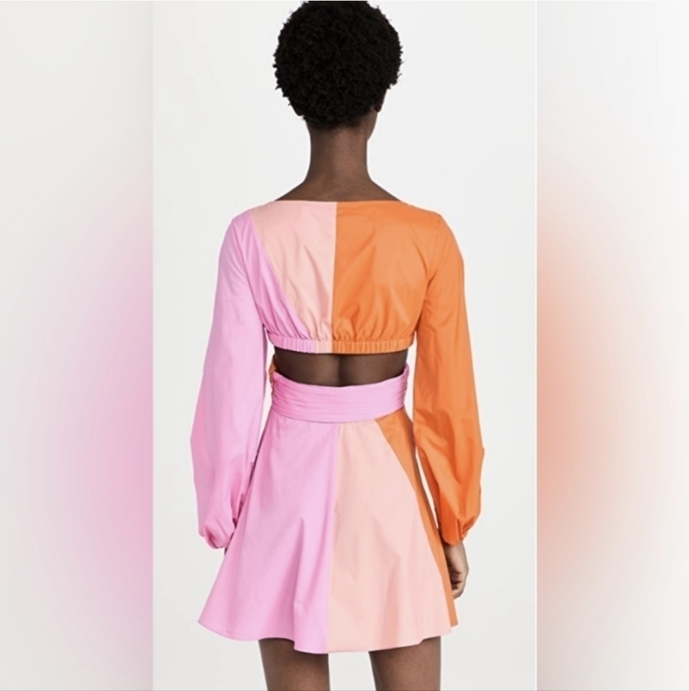 Staud Gulf A-Line Cutout Dress in TANGERINE/ GRAPEFRUIT/ PETAL Size 4 - Picture 4 of 12